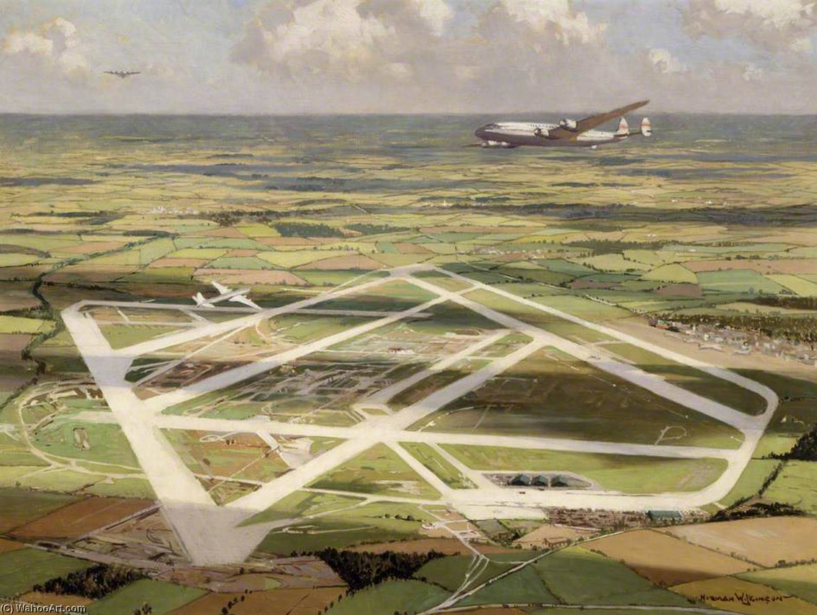 Wikioo.org - The Encyclopedia of Fine Arts - Painting, Artwork by Norman Wilkinson - Heathrow from the Air