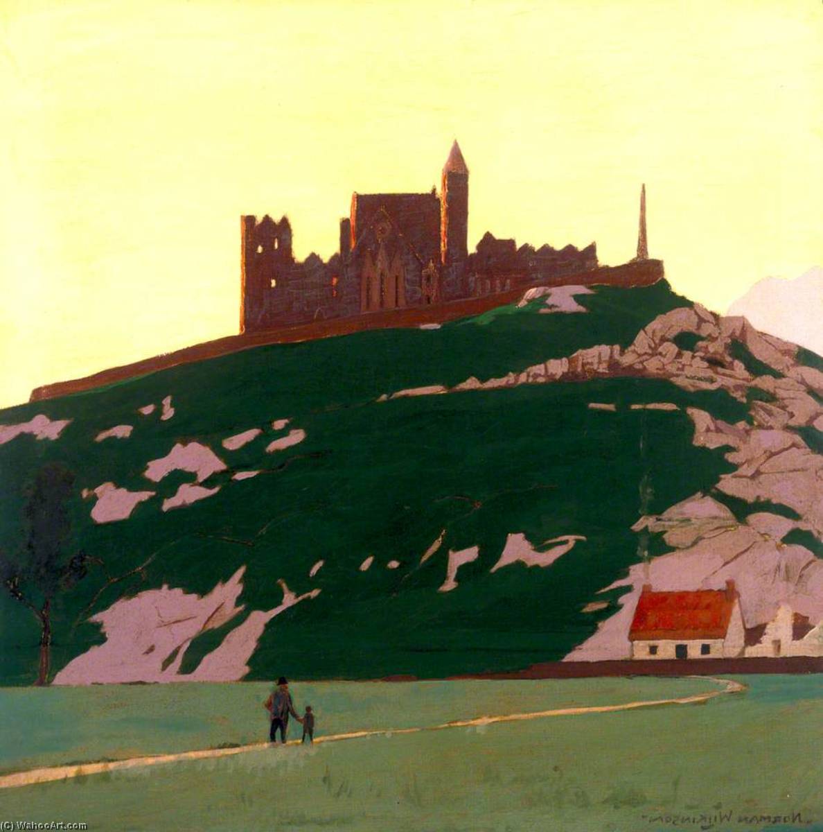 Wikioo.org - The Encyclopedia of Fine Arts - Painting, Artwork by Norman Wilkinson - Rock of Cashel (London, Midland and Scottish Railway poster artwork)