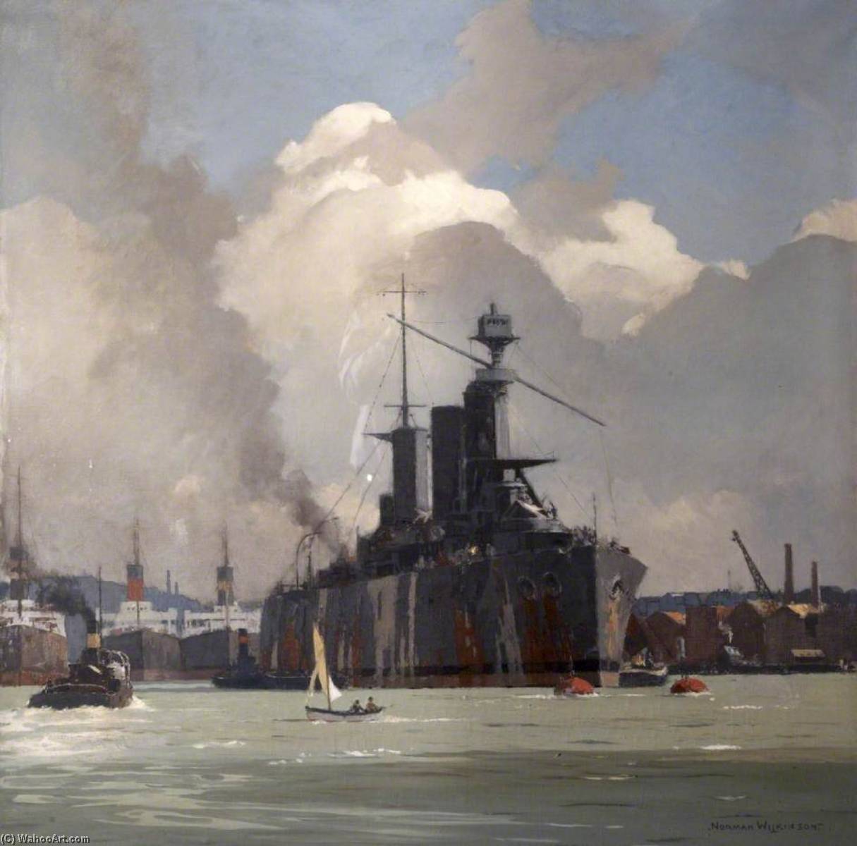 Wikioo.org - The Encyclopedia of Fine Arts - Painting, Artwork by Norman Wilkinson - HMS 'Lion', Battlecruiser