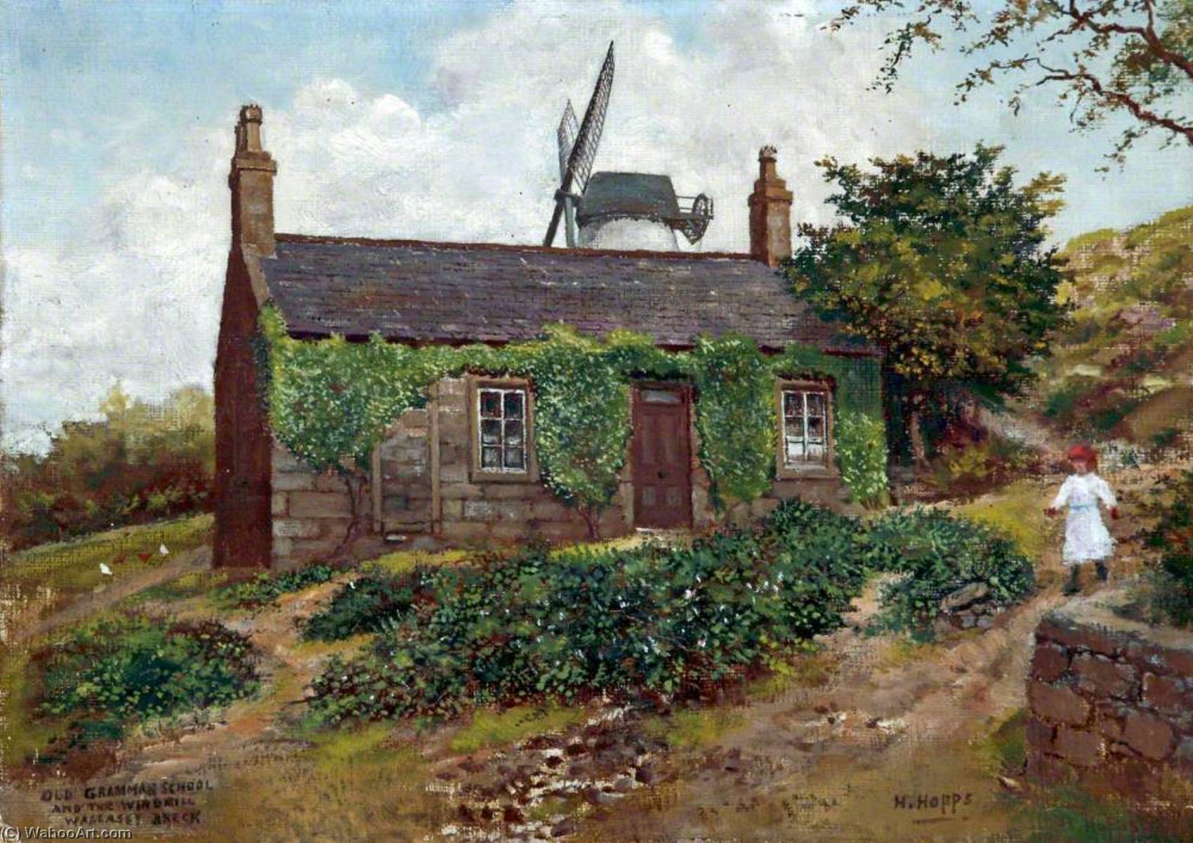 Wikioo.org - The Encyclopedia of Fine Arts - Painting, Artwork by Harold Hopps - Old Grammar School and the Windmill, Wallasey, Wirral