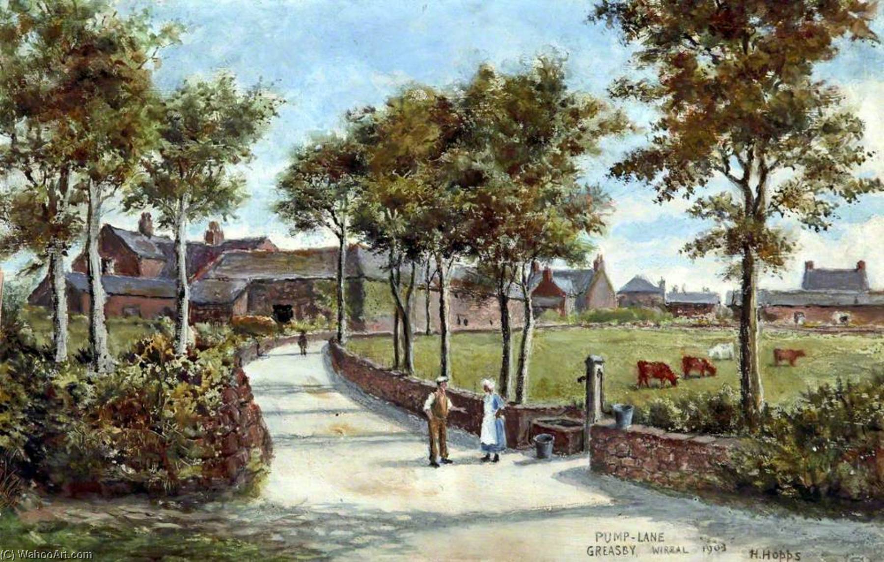 Wikioo.org - The Encyclopedia of Fine Arts - Painting, Artwork by Harold Hopps - Pump Lane, Greasby, Wirral, 1903
