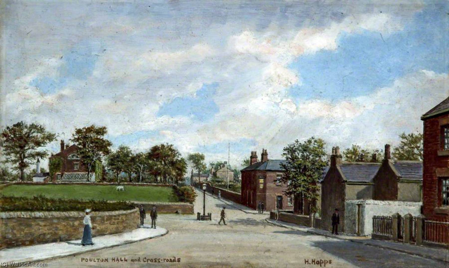Wikioo.org - The Encyclopedia of Fine Arts - Painting, Artwork by Harold Hopps - Poulton Hall and Crossroads, Wallasey, Wirral