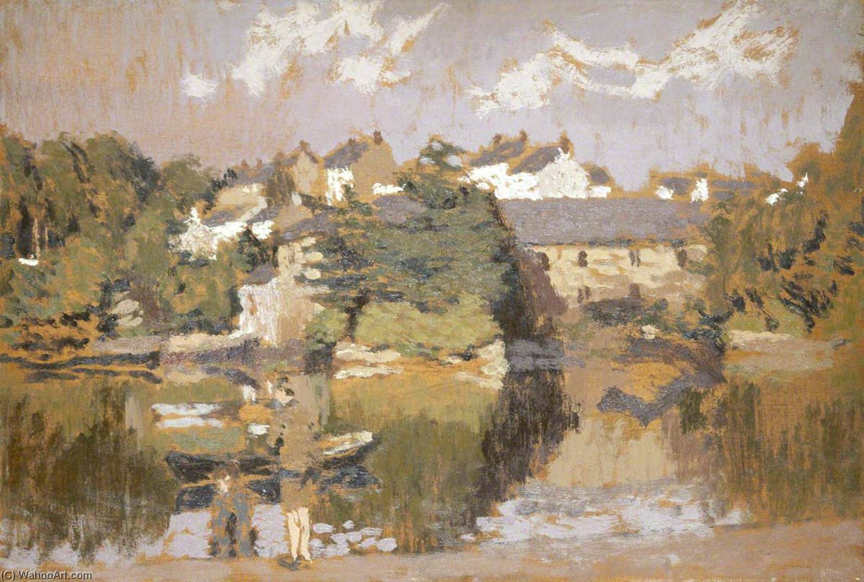 Wikioo.org - The Encyclopedia of Fine Arts - Painting, Artwork by Edward Morland Lewis - Buildings by a River