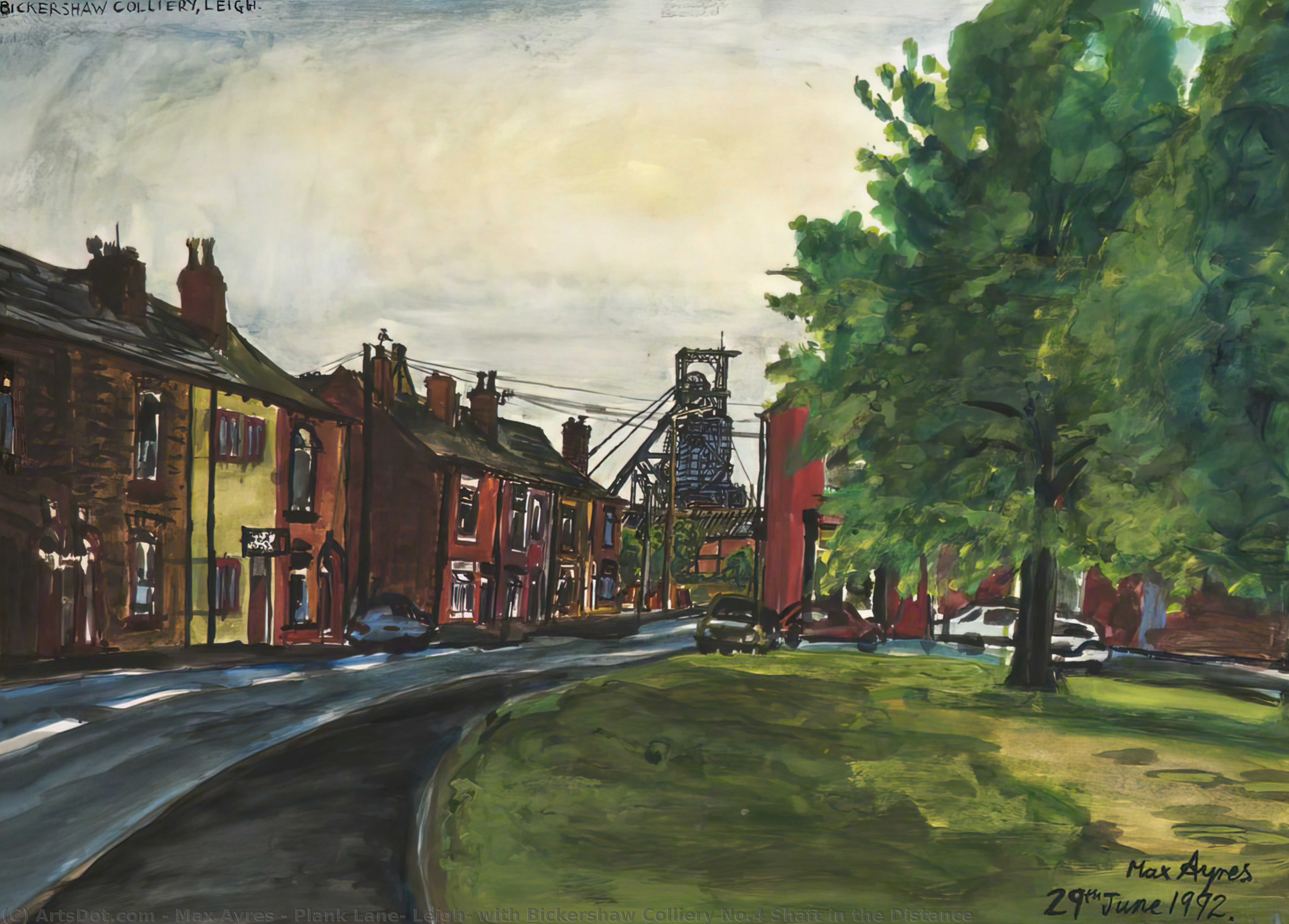 Wikioo.org - The Encyclopedia of Fine Arts - Painting, Artwork by Max Ayres - Plank Lane, Leigh, with Bickershaw Colliery No.4 Shaft in the Distance