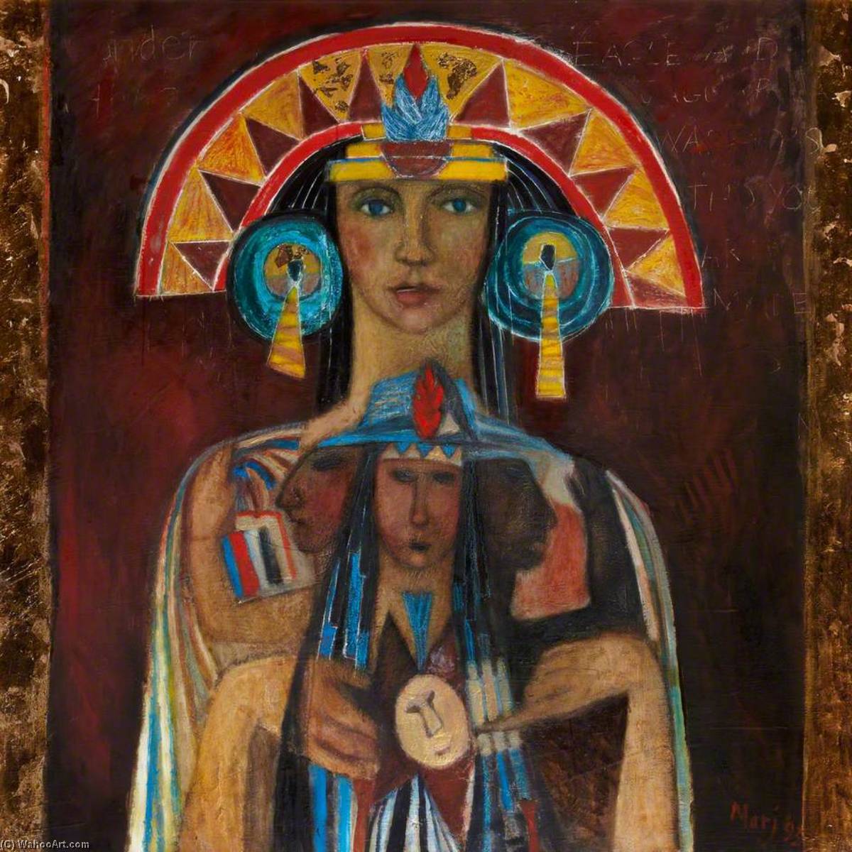 Wikioo.org - The Encyclopedia of Fine Arts - Painting, Artwork by Marj Bond - Eagle and Jaguar (Sun Goddess)