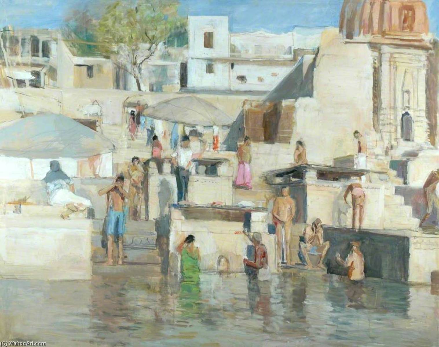 Wikioo.org - The Encyclopedia of Fine Arts - Painting, Artwork by Anthony John Plowden Eyton - Bathing at Benares I
