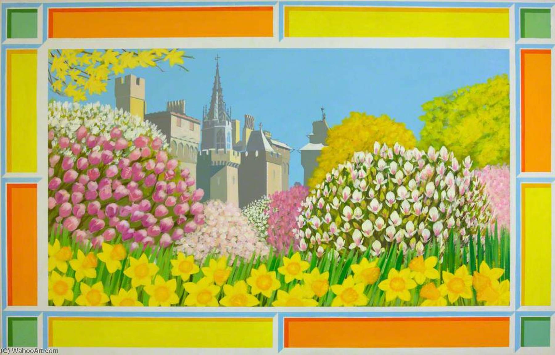 Wikioo.org - The Encyclopedia of Fine Arts - Painting, Artwork by Anna Todd - Cardiff Castle with Daffodils