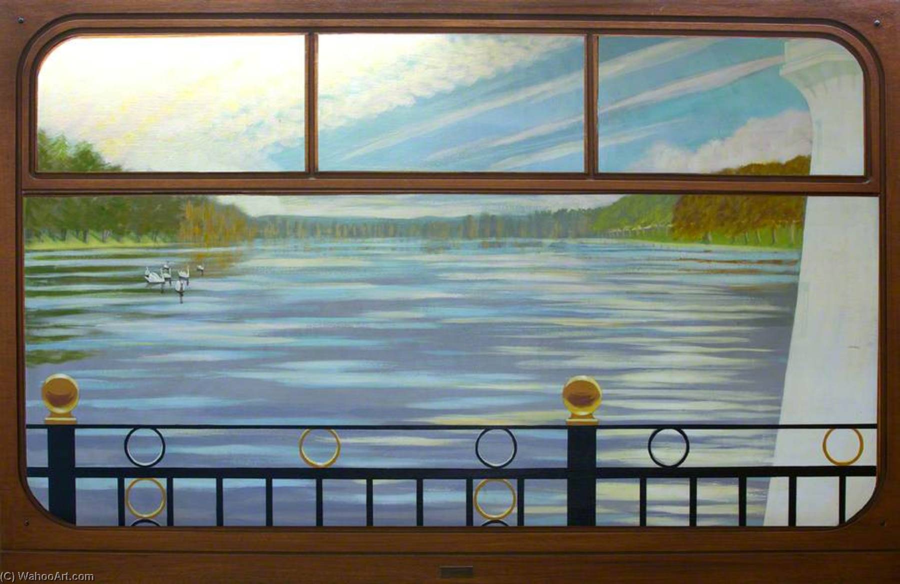 Wikioo.org - The Encyclopedia of Fine Arts - Painting, Artwork by Anna Todd - View from a Railway Carriage A Reservoir