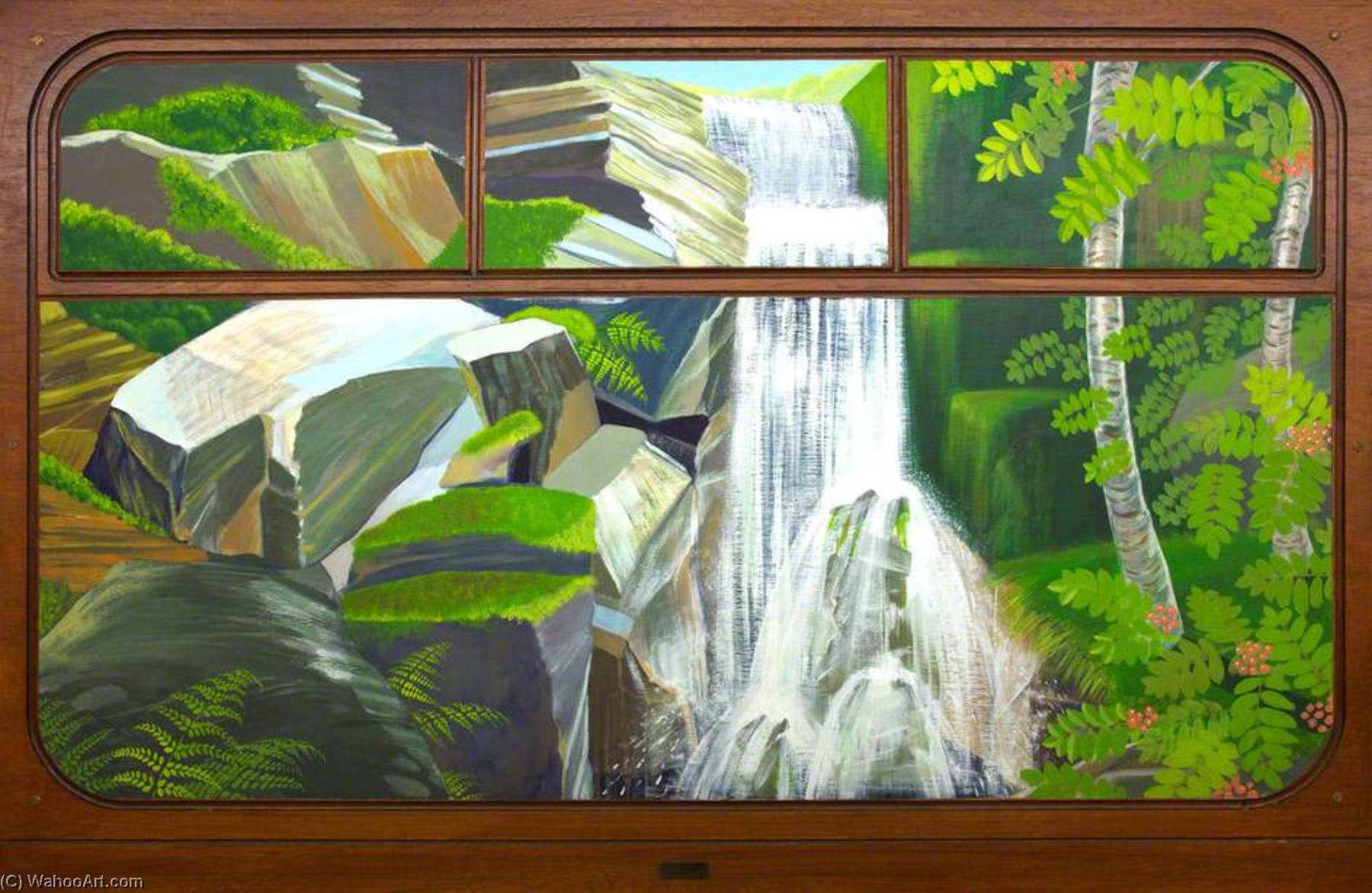 Wikioo.org - The Encyclopedia of Fine Arts - Painting, Artwork by Anna Todd - View from a Railway Carriage Tanygrisiau Waterfall