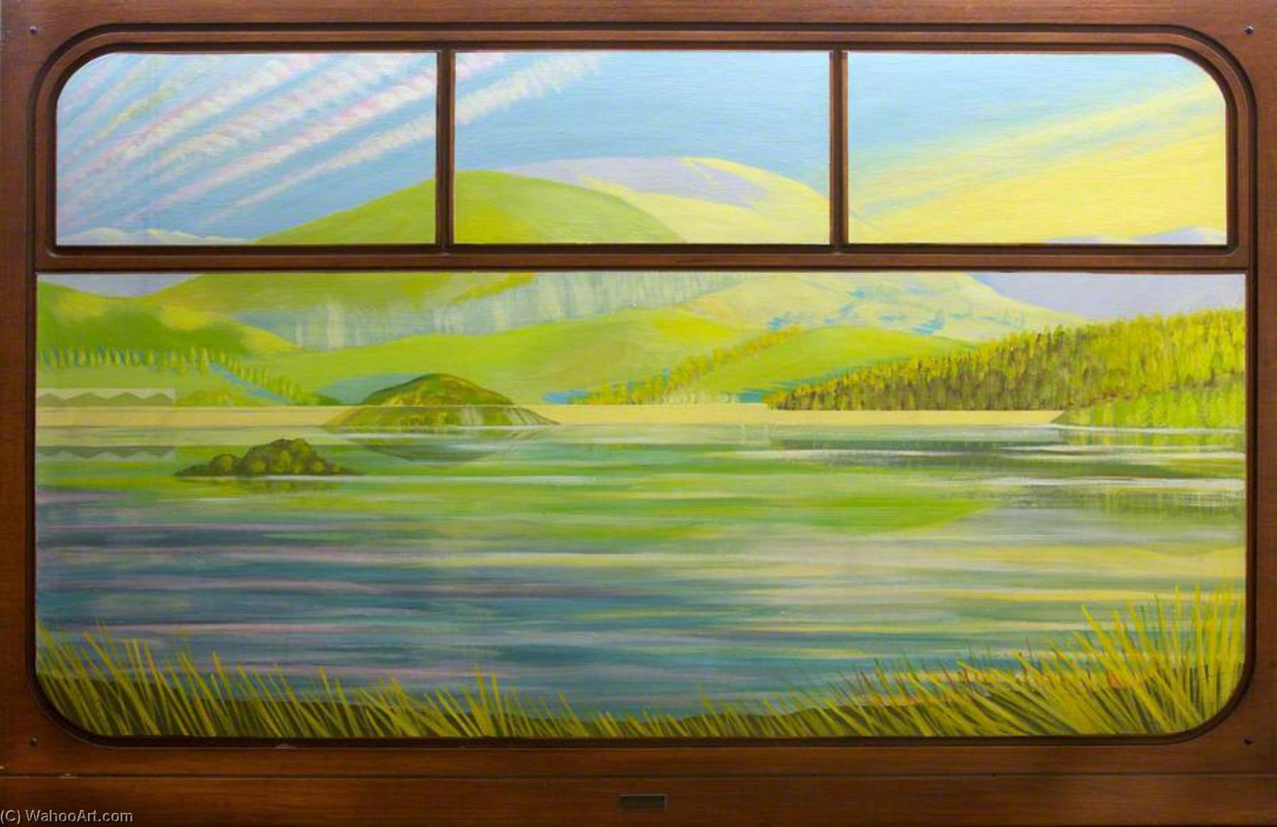 Wikioo.org - The Encyclopedia of Fine Arts - Painting, Artwork by Anna Todd - View from a Railway Carriage Tanygrisiau Reservoir