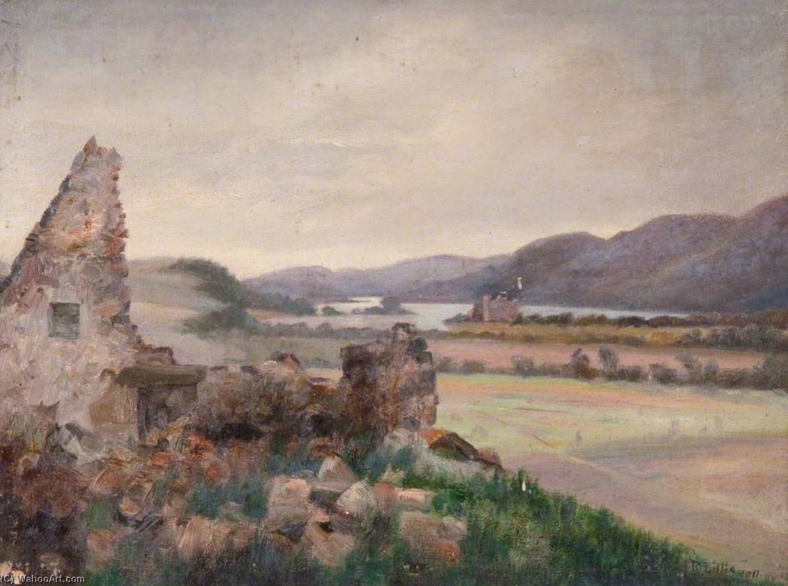 Wikioo.org - The Encyclopedia of Fine Arts - Painting, Artwork by Robert Lillie - Ruins, Loch Awe, Dalmally