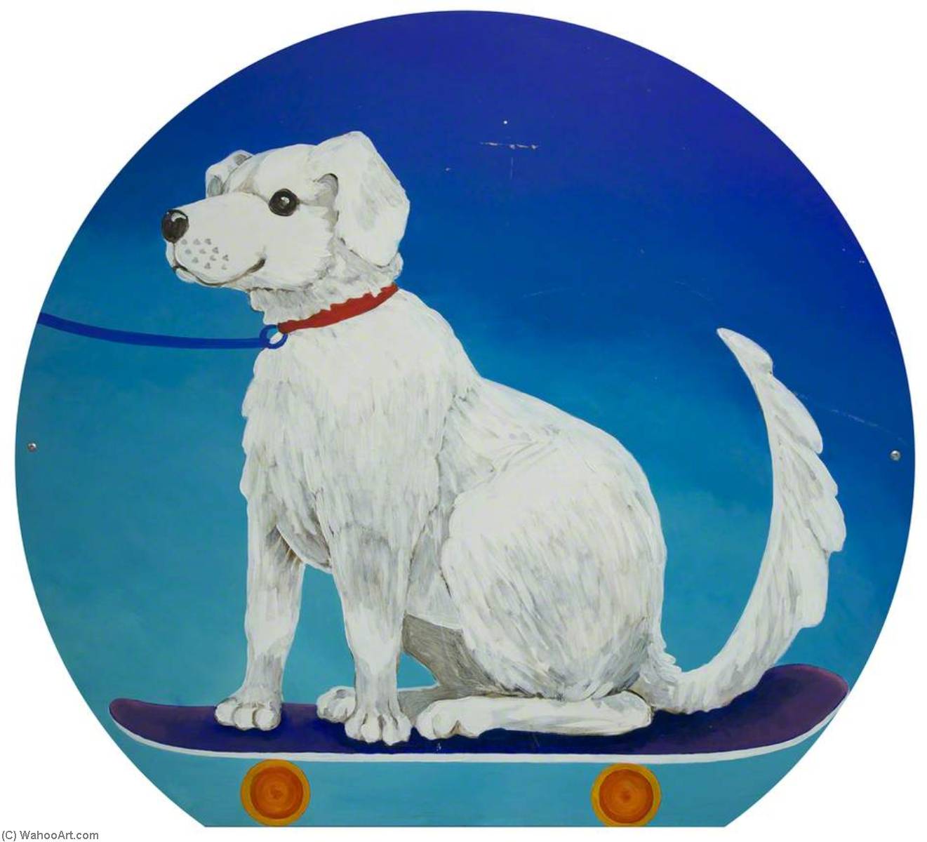 Wikioo.org - The Encyclopedia of Fine Arts - Painting, Artwork by Meg Surrey - Dog on a Skateboard being Towed
