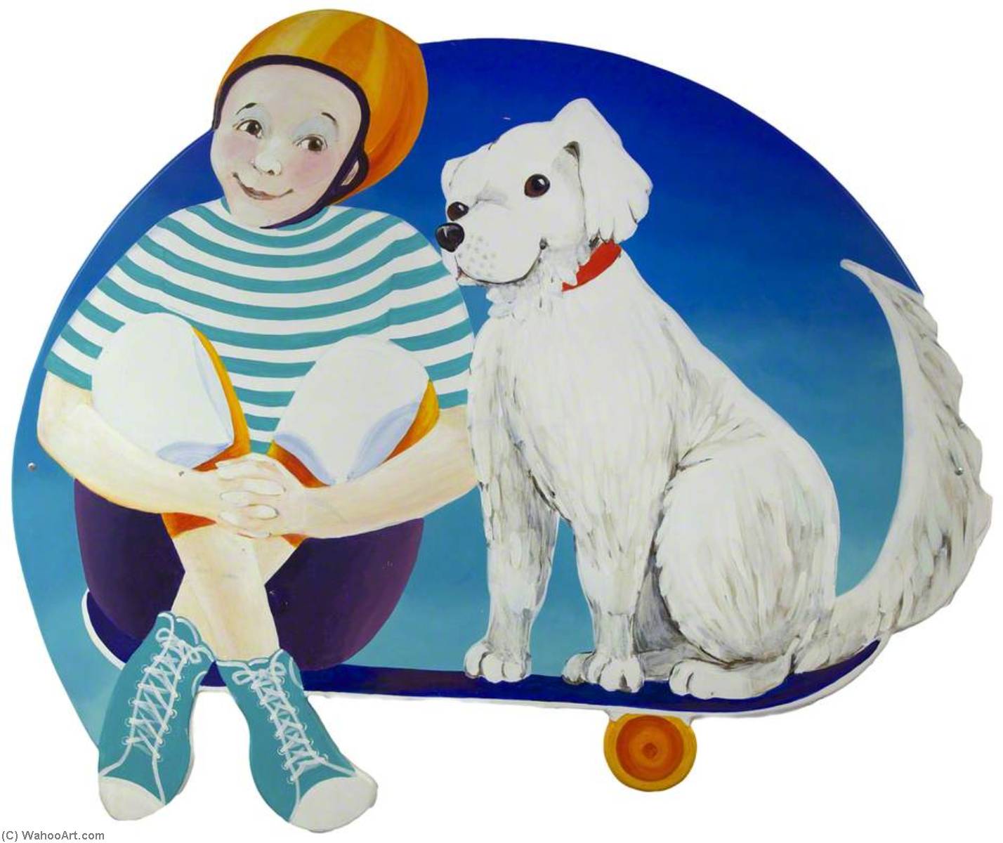 Wikioo.org – L'Enciclopedia delle Belle Arti - Pittura, Opere di Meg Surrey - ragazzo e cane su un Skateboard