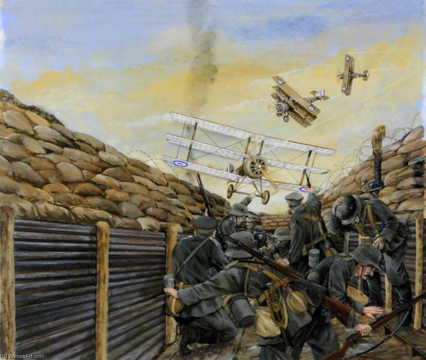 Wikioo.org - The Encyclopedia of Fine Arts - Painting, Artwork by Brian Byron - Naval One Squadron Trench Strafing, 1917