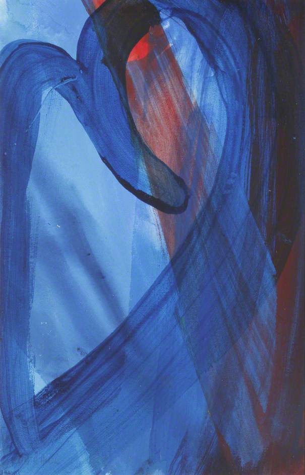 Wikioo.org - The Encyclopedia of Fine Arts - Painting, Artwork by Mark Rowan Hull - Blue and Red Abstract with Blue Swirl