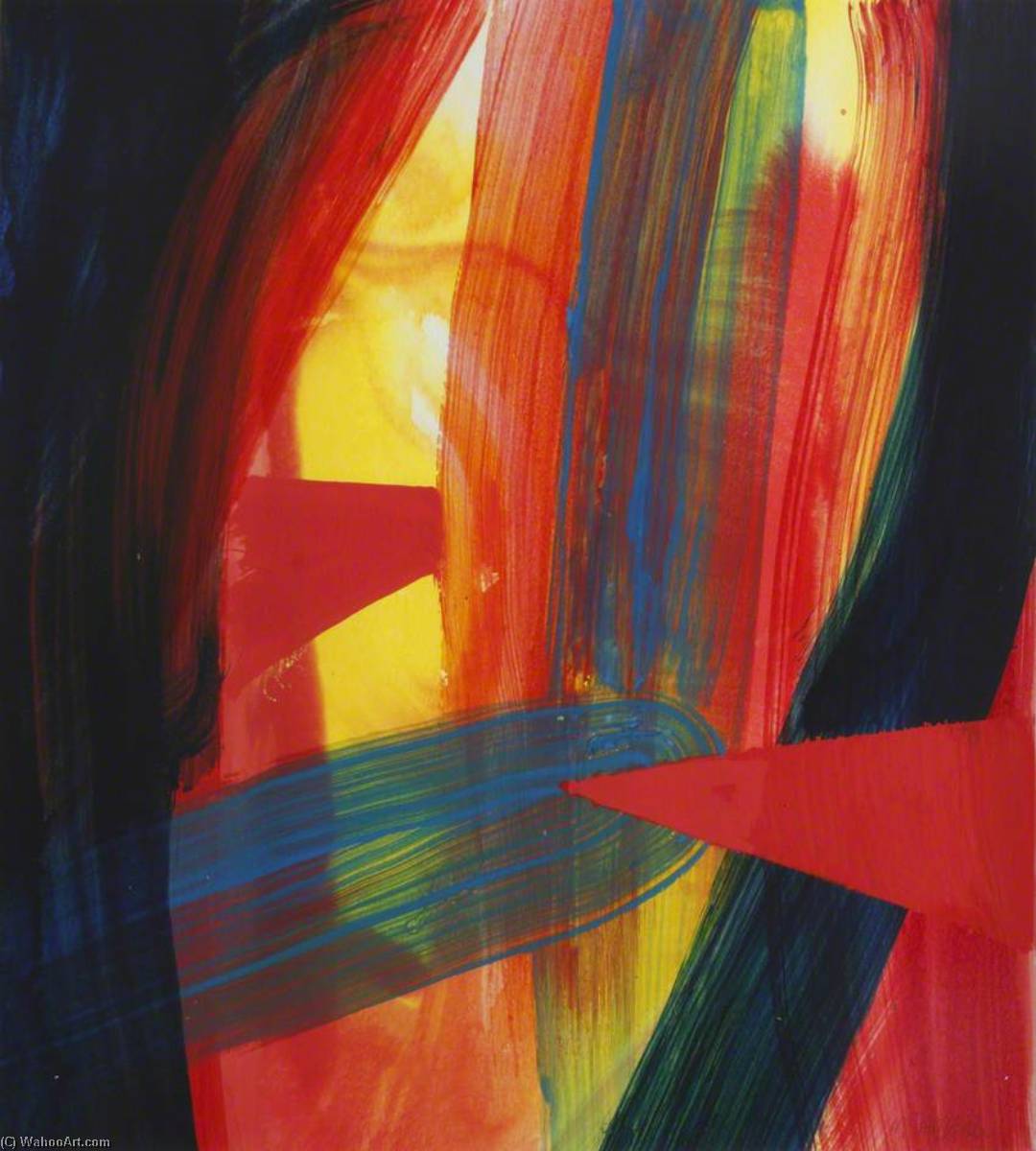 Wikioo.org - The Encyclopedia of Fine Arts - Painting, Artwork by Mark Rowan Hull - Red, Blue and Yellow Abstract with Red Triangle