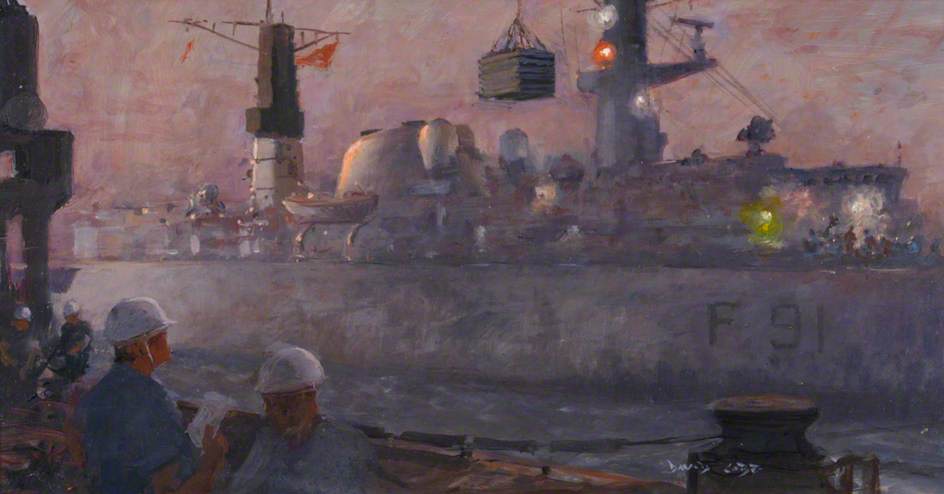 Wikioo.org - The Encyclopedia of Fine Arts - Painting, Artwork by Charles David Cobb - HMS 'Brazen' Replenishing Stores from RFA Fort Grange