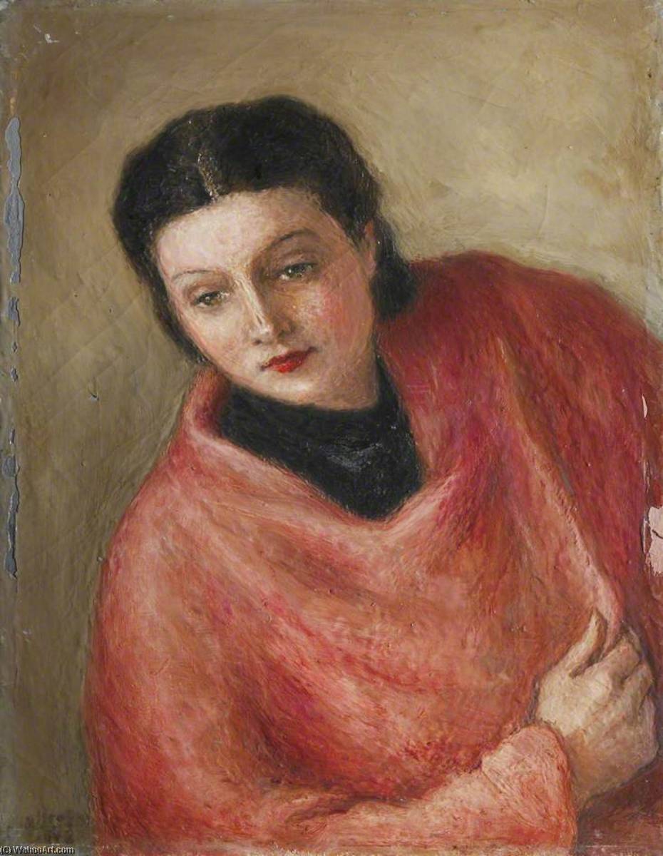 Wikioo.org - The Encyclopedia of Fine Arts - Painting, Artwork by Georges Van Houten - Portrait of a Lady in a Red Tunic Leaning Forward