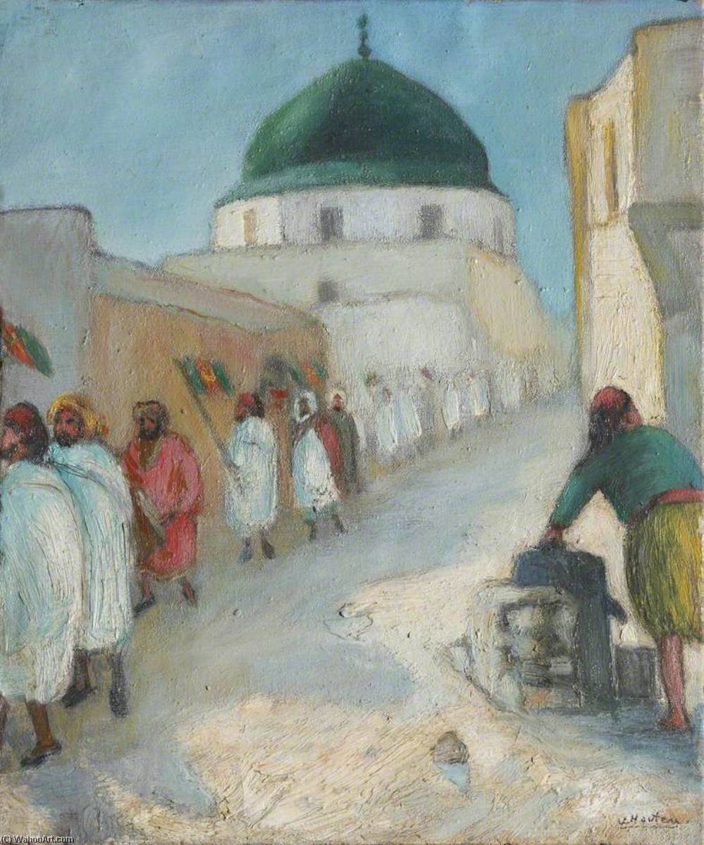 Wikioo.org - The Encyclopedia of Fine Arts - Painting, Artwork by Georges Van Houten - Figures Queuing outside a Mosque