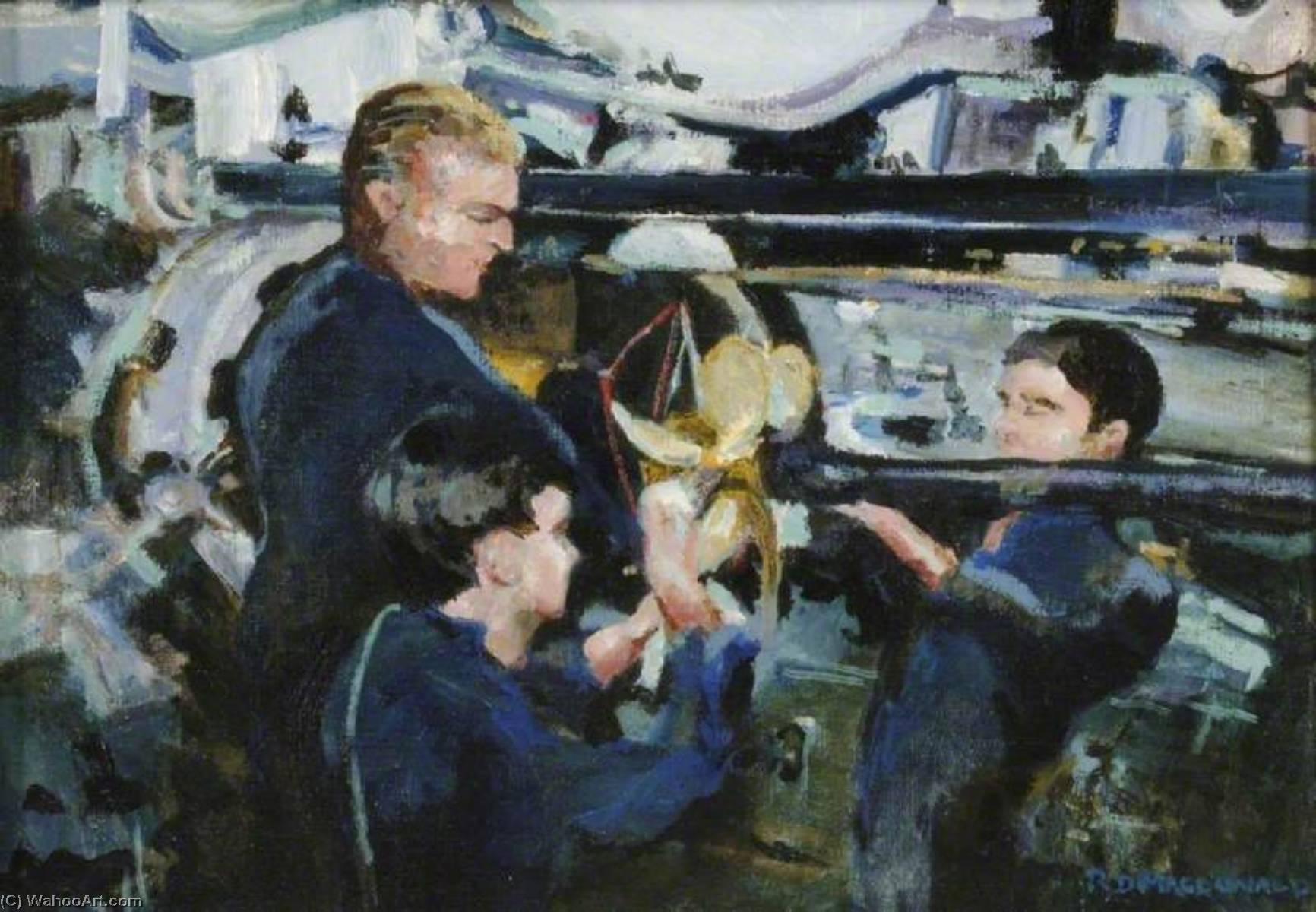 Wikioo.org - The Encyclopedia of Fine Arts - Painting, Artwork by Roderick Macdonald - Loading Torpedo Tube, HMS 'Renown'