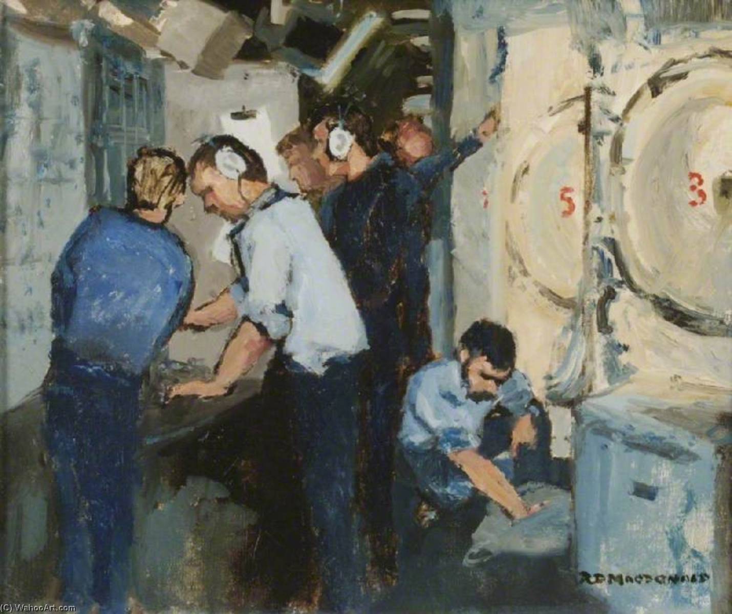 Wikioo.org - The Encyclopedia of Fine Arts - Painting, Artwork by Roderick Macdonald - Missile Deck of HMS 'Renown'