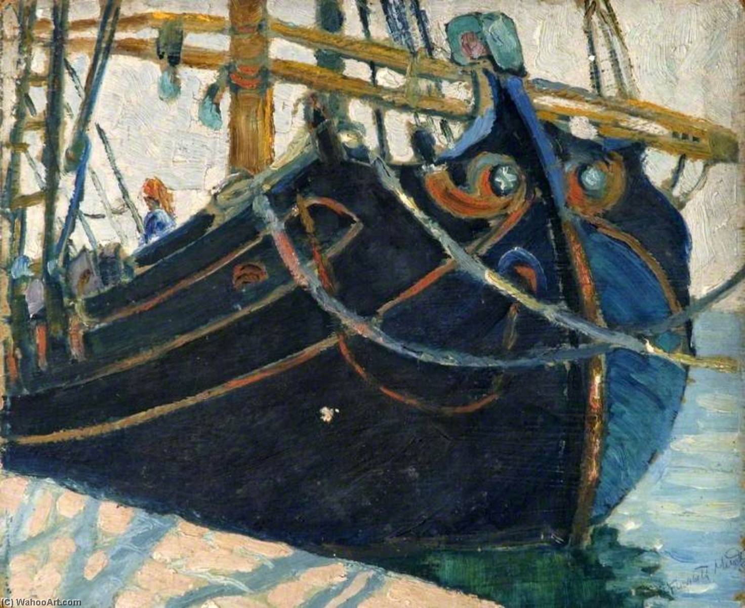 Wikioo.org - The Encyclopedia of Fine Arts - Painting, Artwork by Elizabeth Muntz - Figure on a Boat in a Harbour