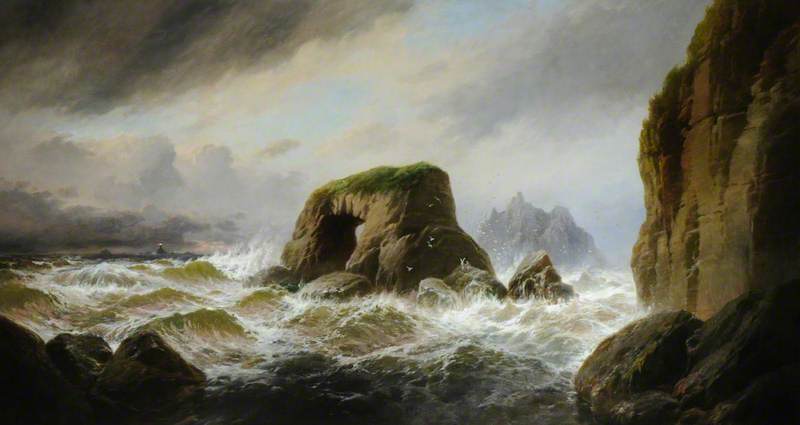 Wikioo.org - The Encyclopedia of Fine Arts - Painting, Artwork by George Henry Jenkins - A Sea Girt Rock in Choppy Water