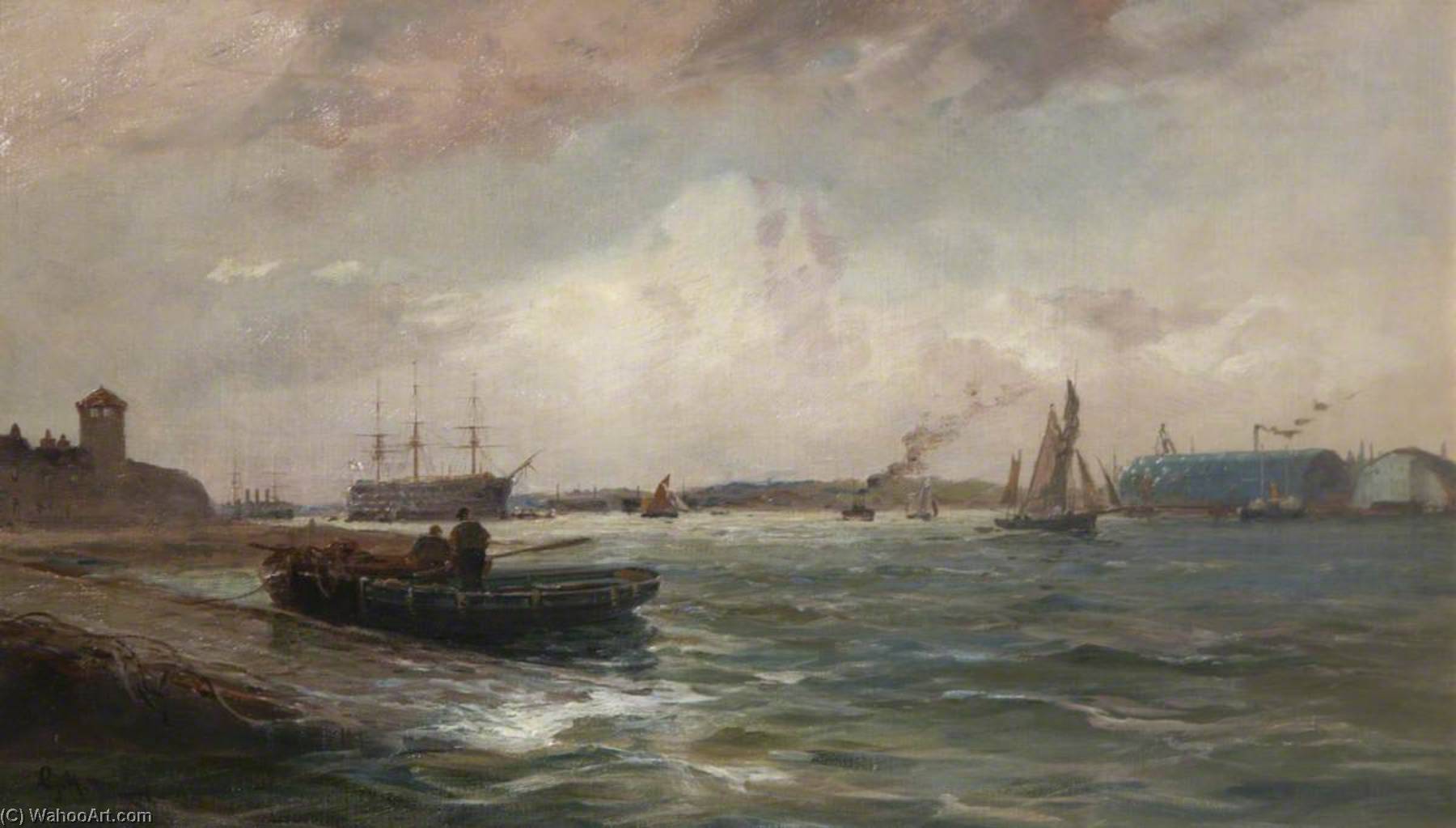 Wikioo.org - The Encyclopedia of Fine Arts - Painting, Artwork by George Henry Jenkins - Cremyll, Mount Edgcumbe and the Mouth of the Hamoaze