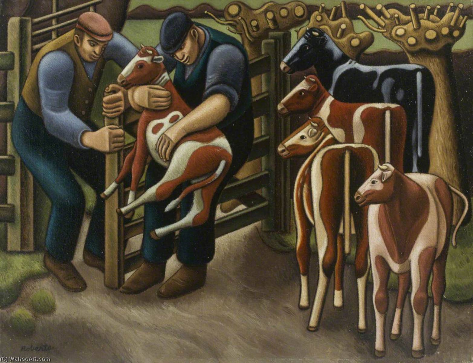 Wikioo.org - The Encyclopedia of Fine Arts - Painting, Artwork by William Patrick Roberts - Selecting Calves
