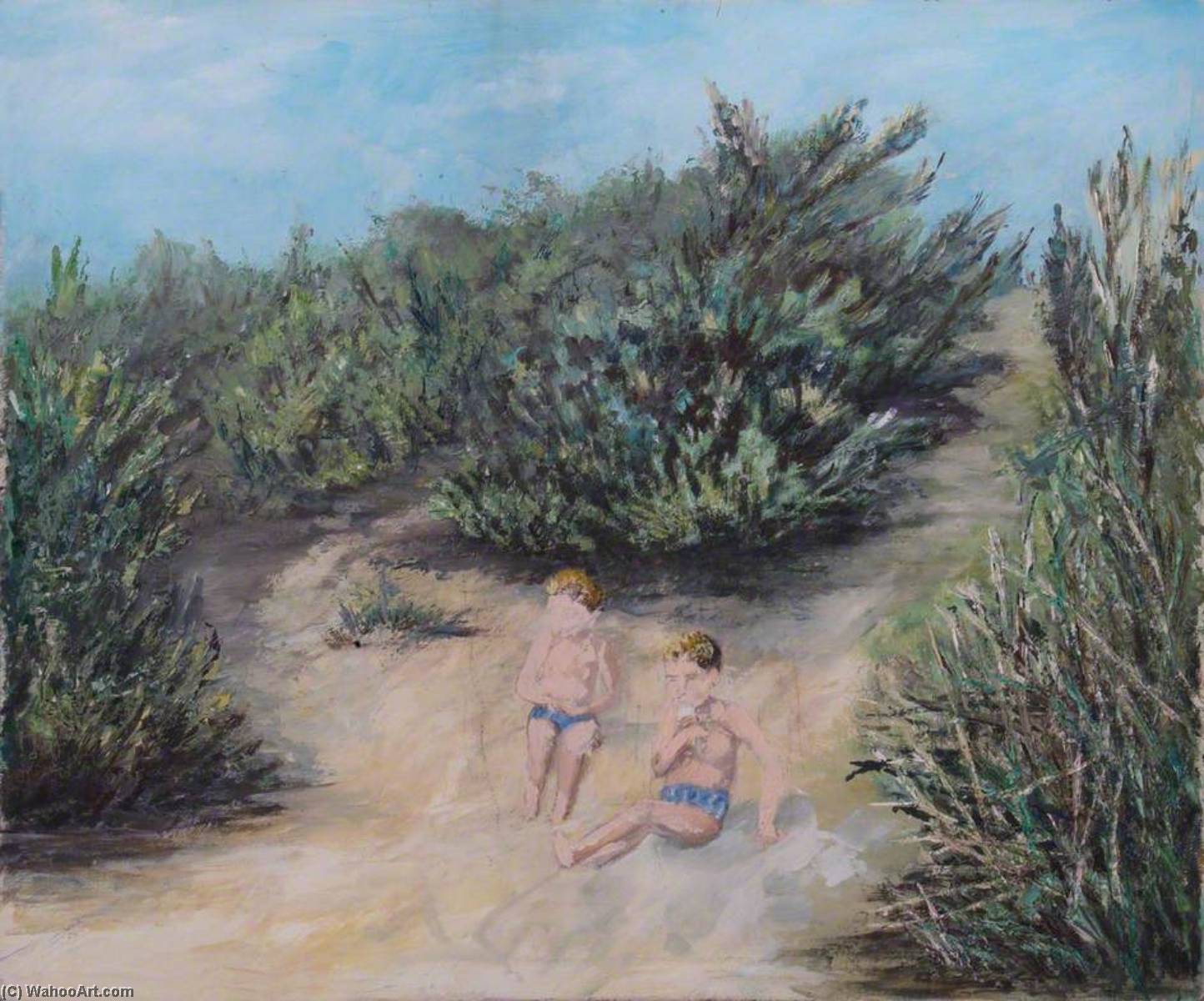 Wikioo.org - The Encyclopedia of Fine Arts - Painting, Artwork by Frank Warren - Children on the Dunes