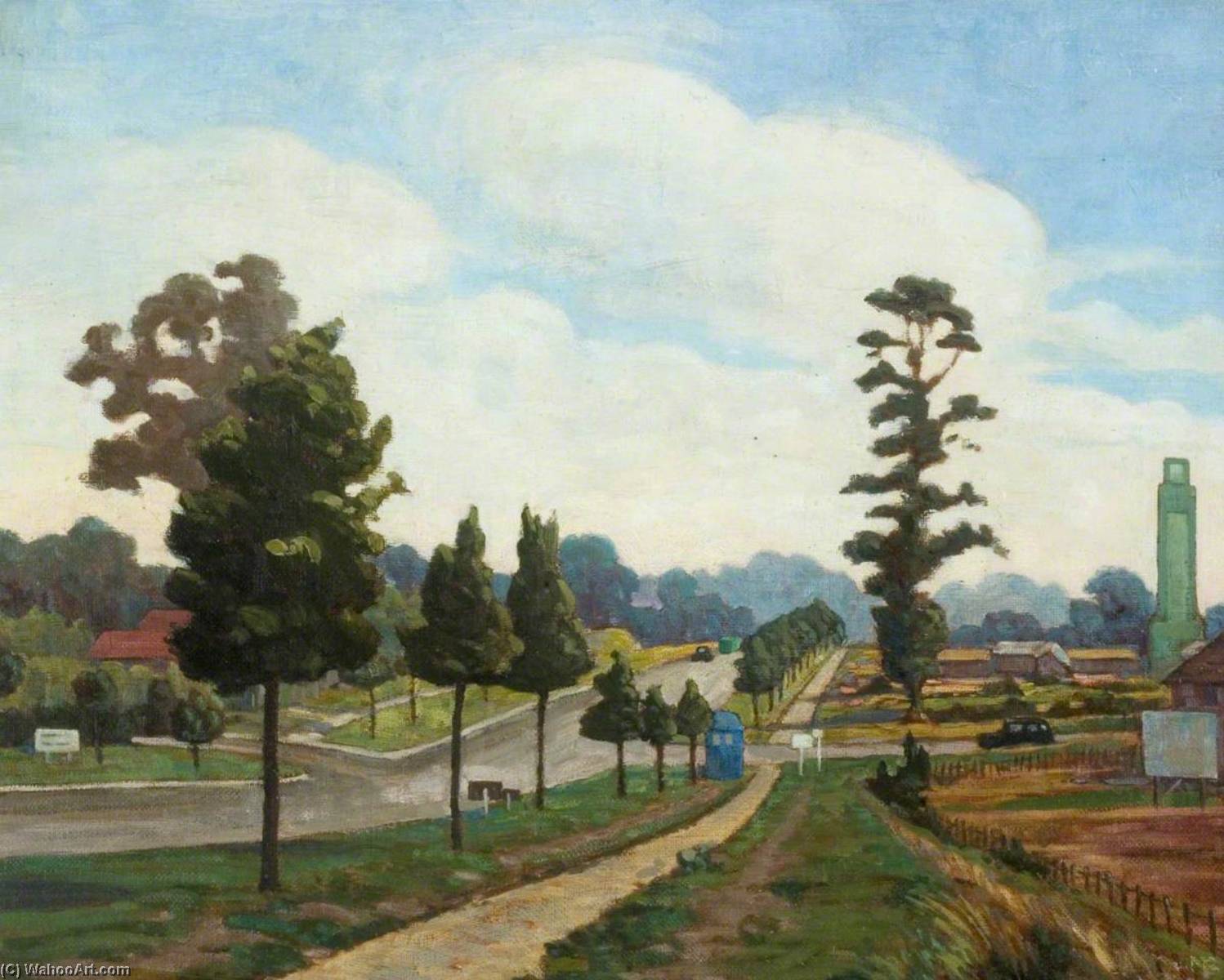 Wikioo.org - The Encyclopedia of Fine Arts - Painting, Artwork by Myrtle Broome - Watford Bypass at Cox’s Corner, Bushey