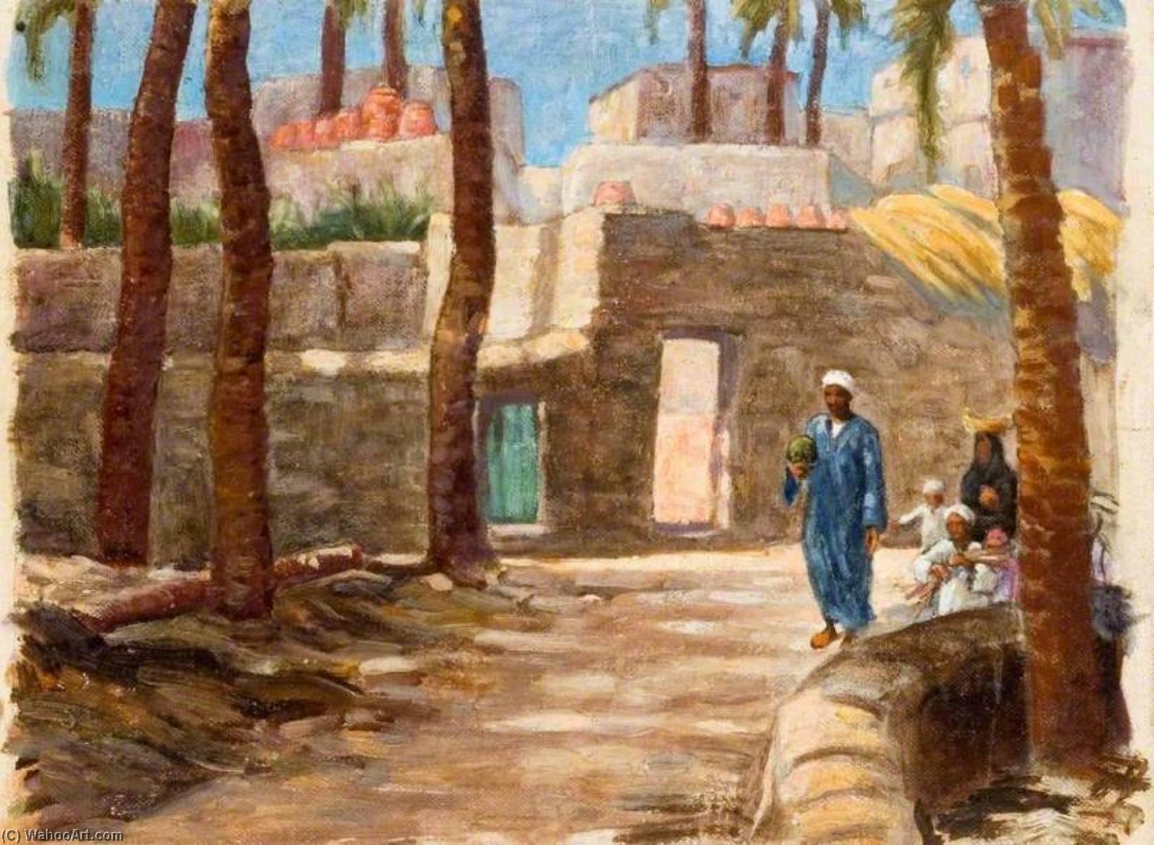 Wikioo.org - The Encyclopedia of Fine Arts - Painting, Artwork by Myrtle Broome - Egyptian Family in an Oasis Village