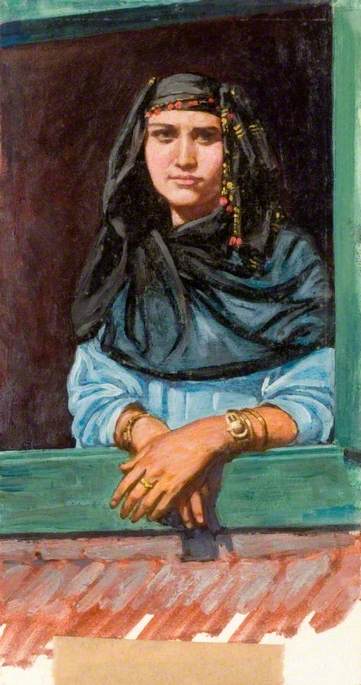 Wikioo.org - The Encyclopedia of Fine Arts - Painting, Artwork by Myrtle Broome - A Young Egyptian Woman in Finery with Jewellery