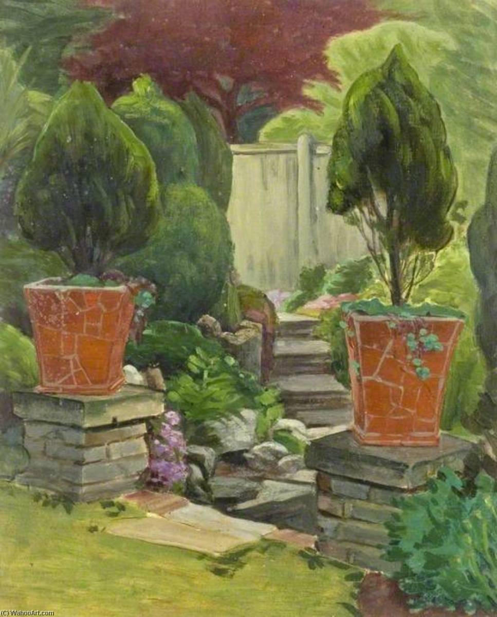 Wikioo.org - The Encyclopedia of Fine Arts - Painting, Artwork by Myrtle Broome - Avalon Garden with a Flowering Cherry, Bushey