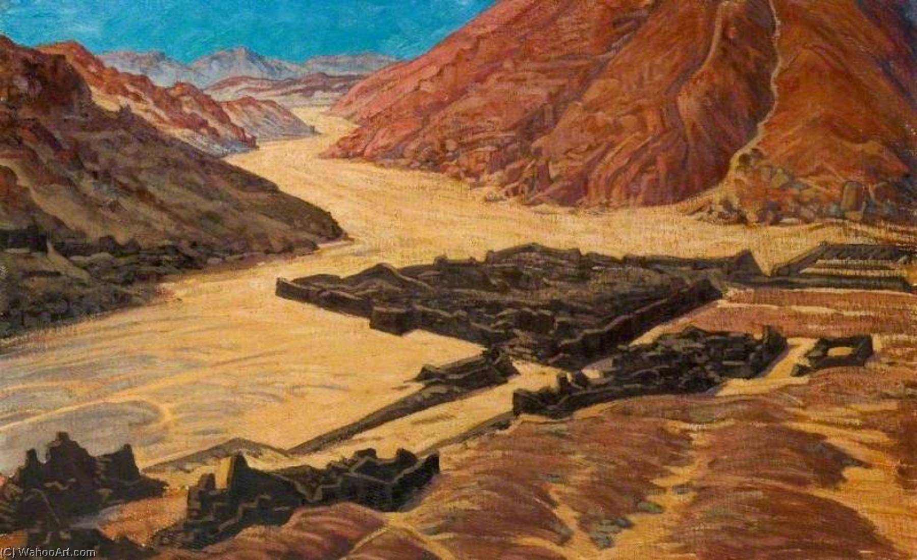 Wikioo.org - The Encyclopedia of Fine Arts - Painting, Artwork by Myrtle Broome - Egyptian Wadi with Ruined Structures