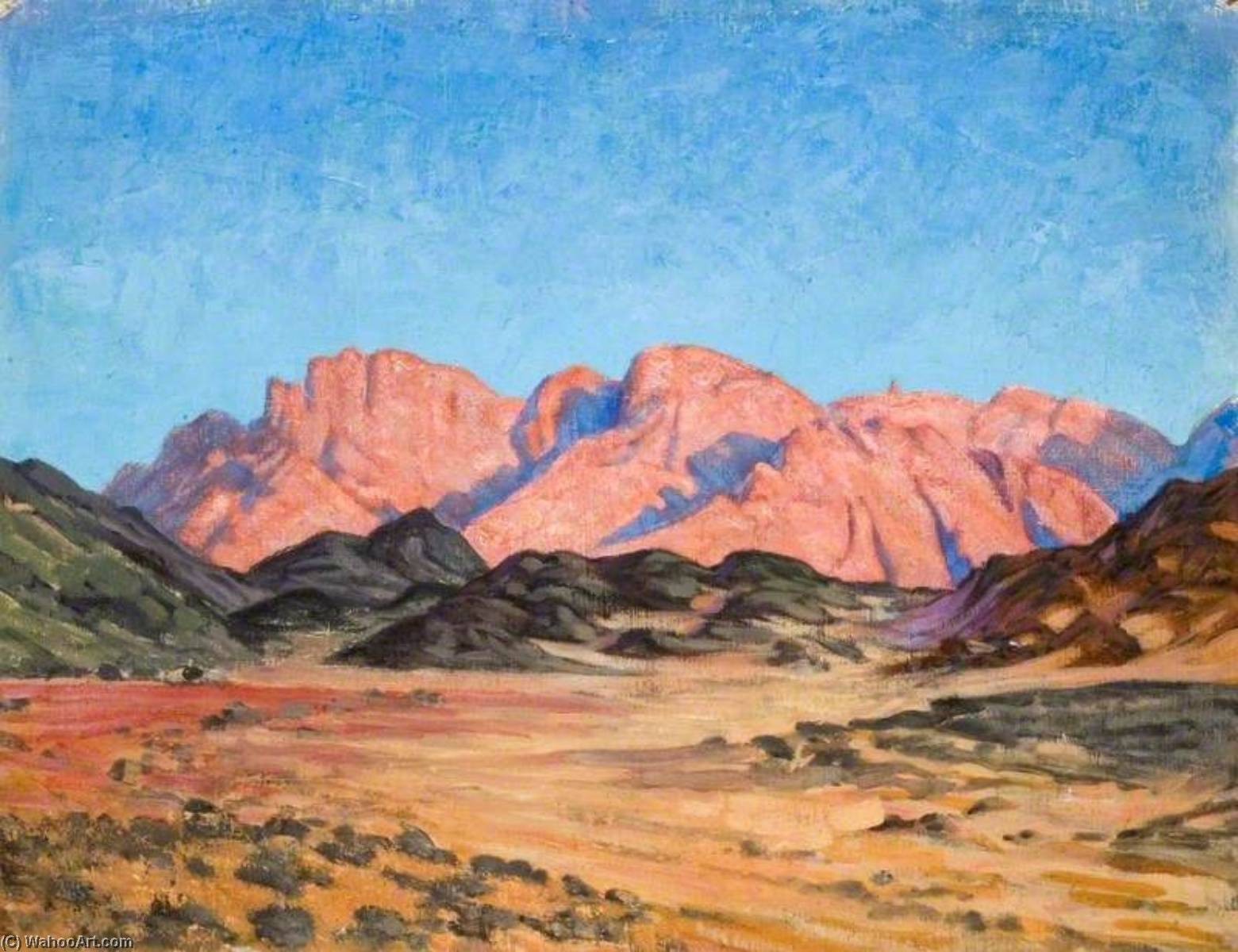 Wikioo.org - The Encyclopedia of Fine Arts - Painting, Artwork by Myrtle Broome - Mountains Rising above Foothills across a Wadi
