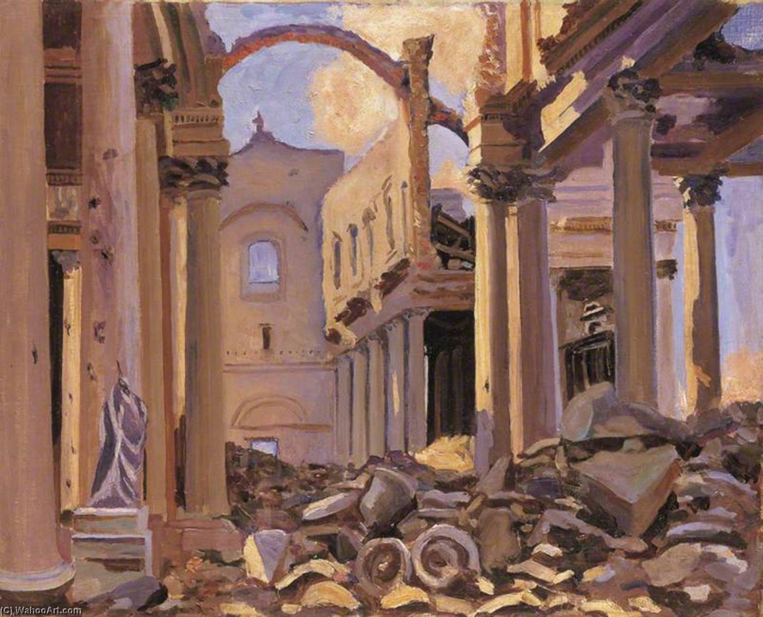 Wikioo.org - The Encyclopedia of Fine Arts - Painting, Artwork by Winston Spencer Churchill - Ruins of the Cathedral of St Vaast, Arras, 1918 (after John Singer Sargent)