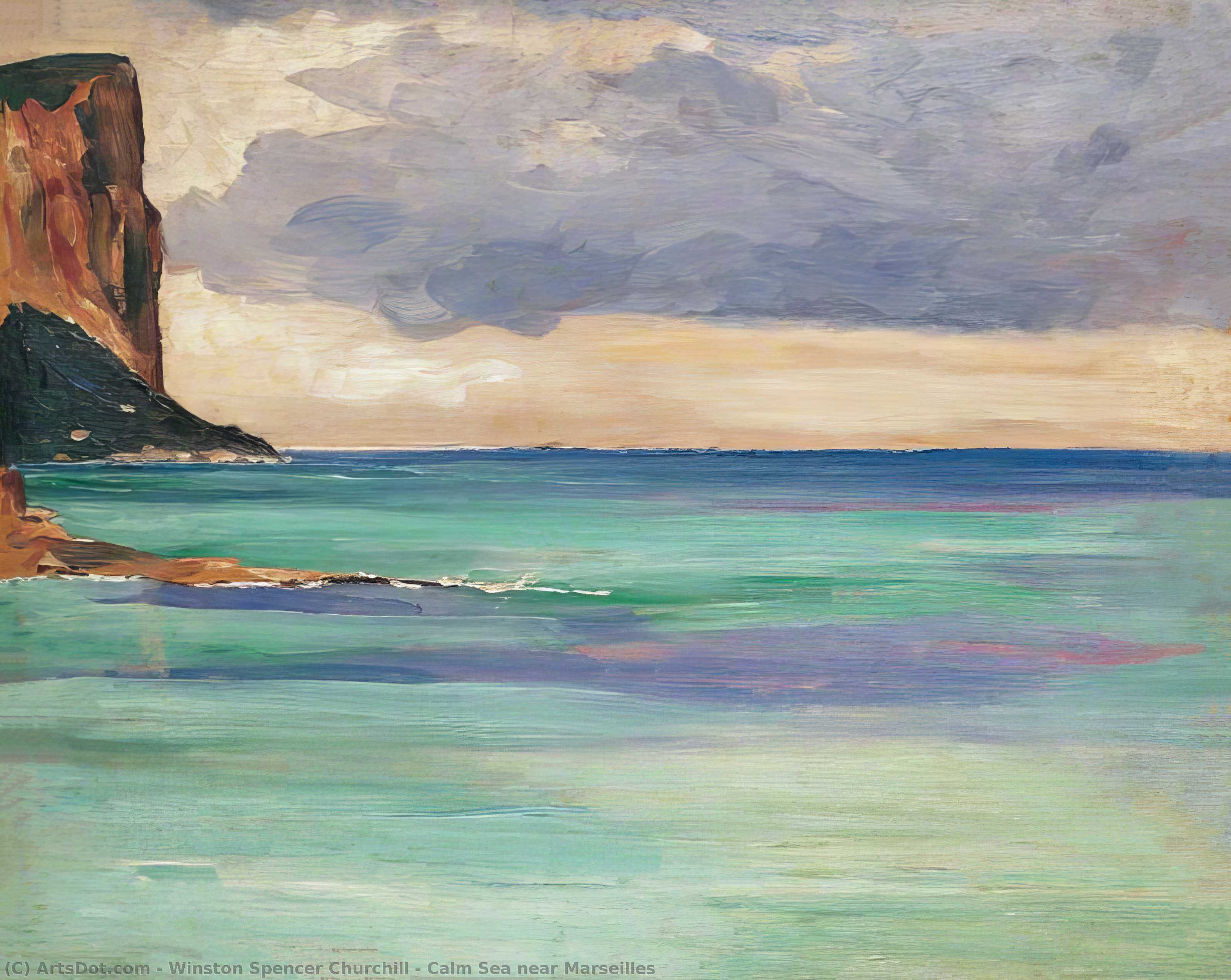 Wikioo.org - The Encyclopedia of Fine Arts - Painting, Artwork by Winston Spencer Churchill - Calm Sea near Marseilles