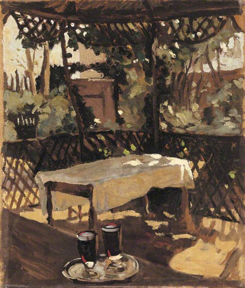 Wikioo.org - The Encyclopedia of Fine Arts - Painting, Artwork by Winston Spencer Churchill - Two Glasses on a Tray on a Verandah (after John Singer Sargent)