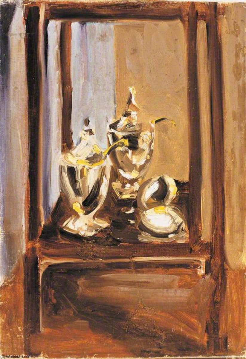 Wikioo.org - The Encyclopedia of Fine Arts - Painting, Artwork by Winston Spencer Churchill - Still Life of Silver in a Cabinet