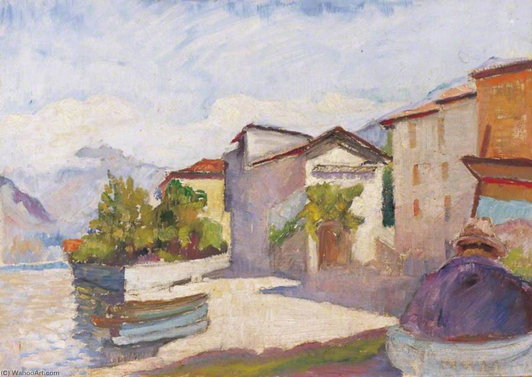 Wikioo.org - The Encyclopedia of Fine Arts - Painting, Artwork by Winston Spencer Churchill - A Village near Lugano, with the Artist at His Easel