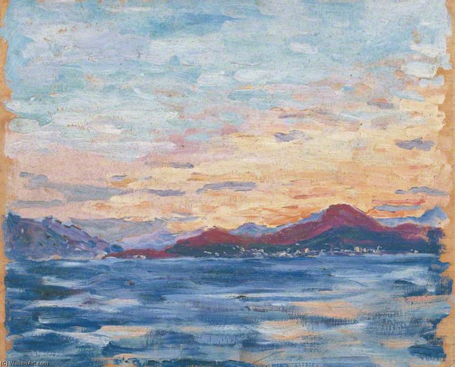 Wikioo.org - The Encyclopedia of Fine Arts - Painting, Artwork by Winston Spencer Churchill - Purple Mountains and a Blue Sea at Sunset