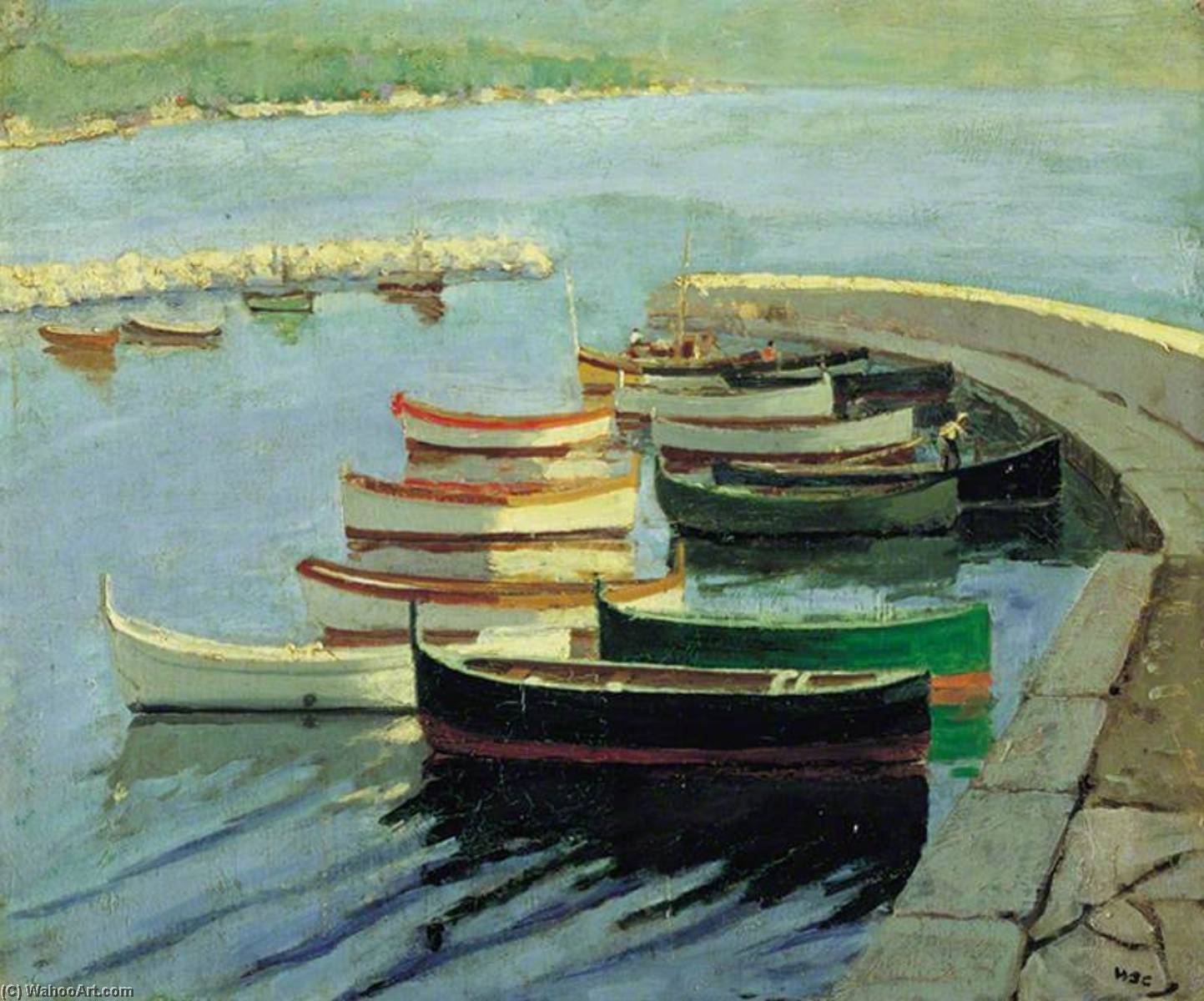 Wikioo.org - The Encyclopedia of Fine Arts - Painting, Artwork by Winston Spencer Churchill - Rowing Boats Moored beside a Quay