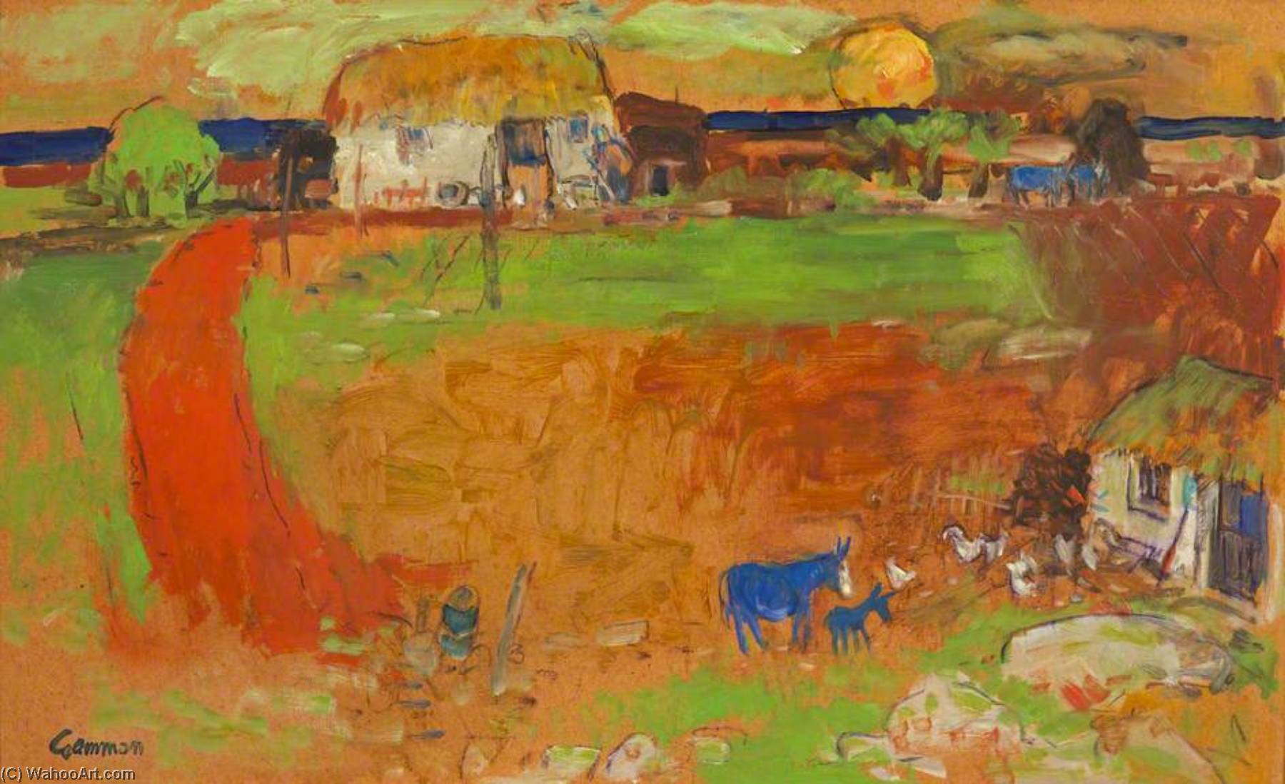 Wikioo.org - The Encyclopedia of Fine Arts - Painting, Artwork by Reginald Gammon - Landscape with Blue Donkey