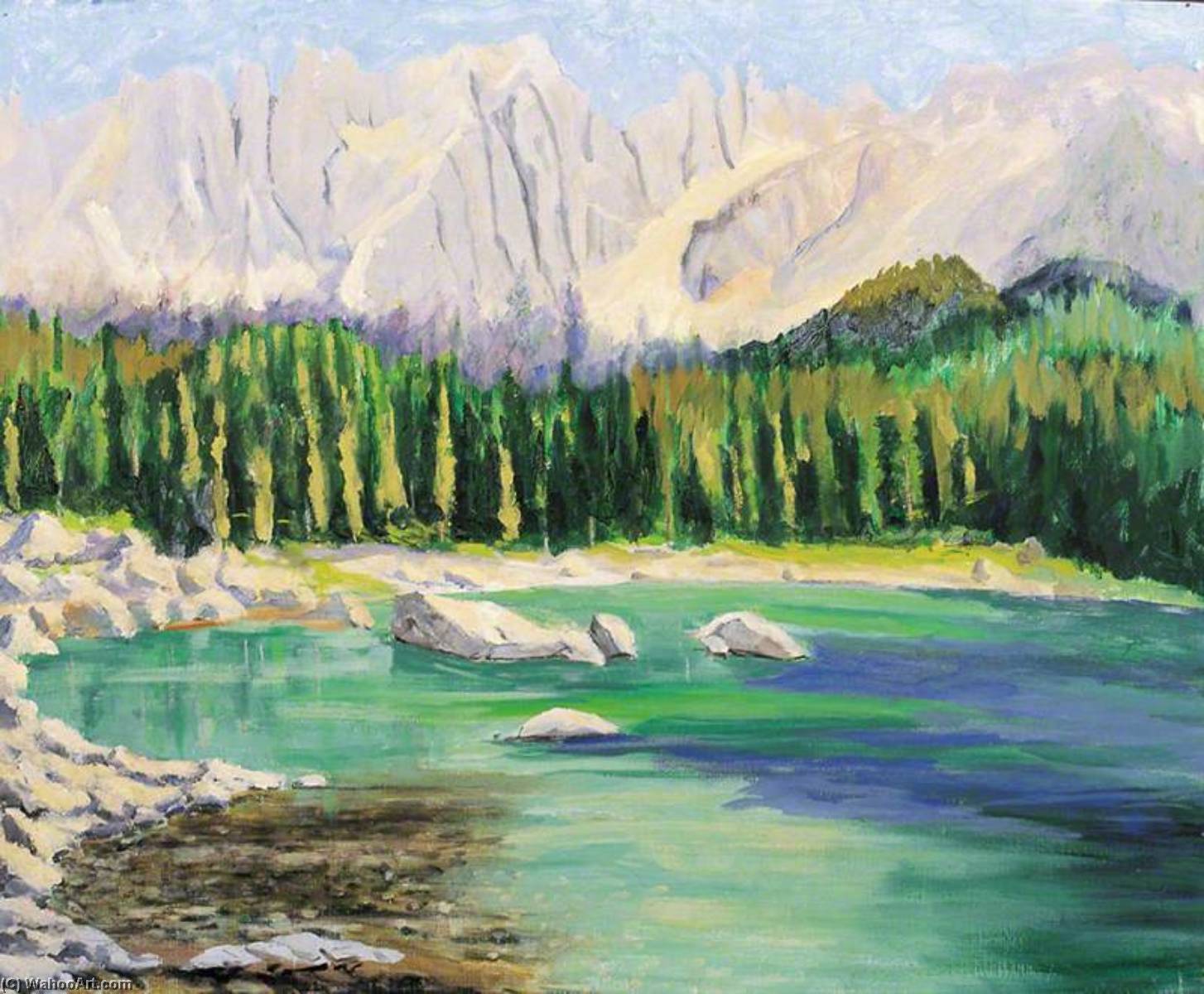 Wikioo.org - The Encyclopedia of Fine Arts - Painting, Artwork by Winston Spencer Churchill - Lake Carezza with the Dolomites in the Distance (III)
