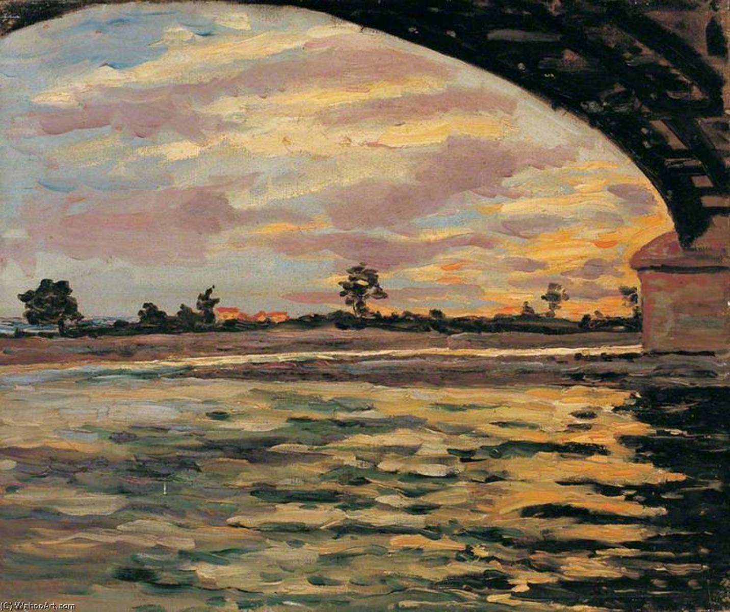 Wikioo.org - The Encyclopedia of Fine Arts - Painting, Artwork by Winston Spencer Churchill - Arch of the Bridge over the Var at Sunset