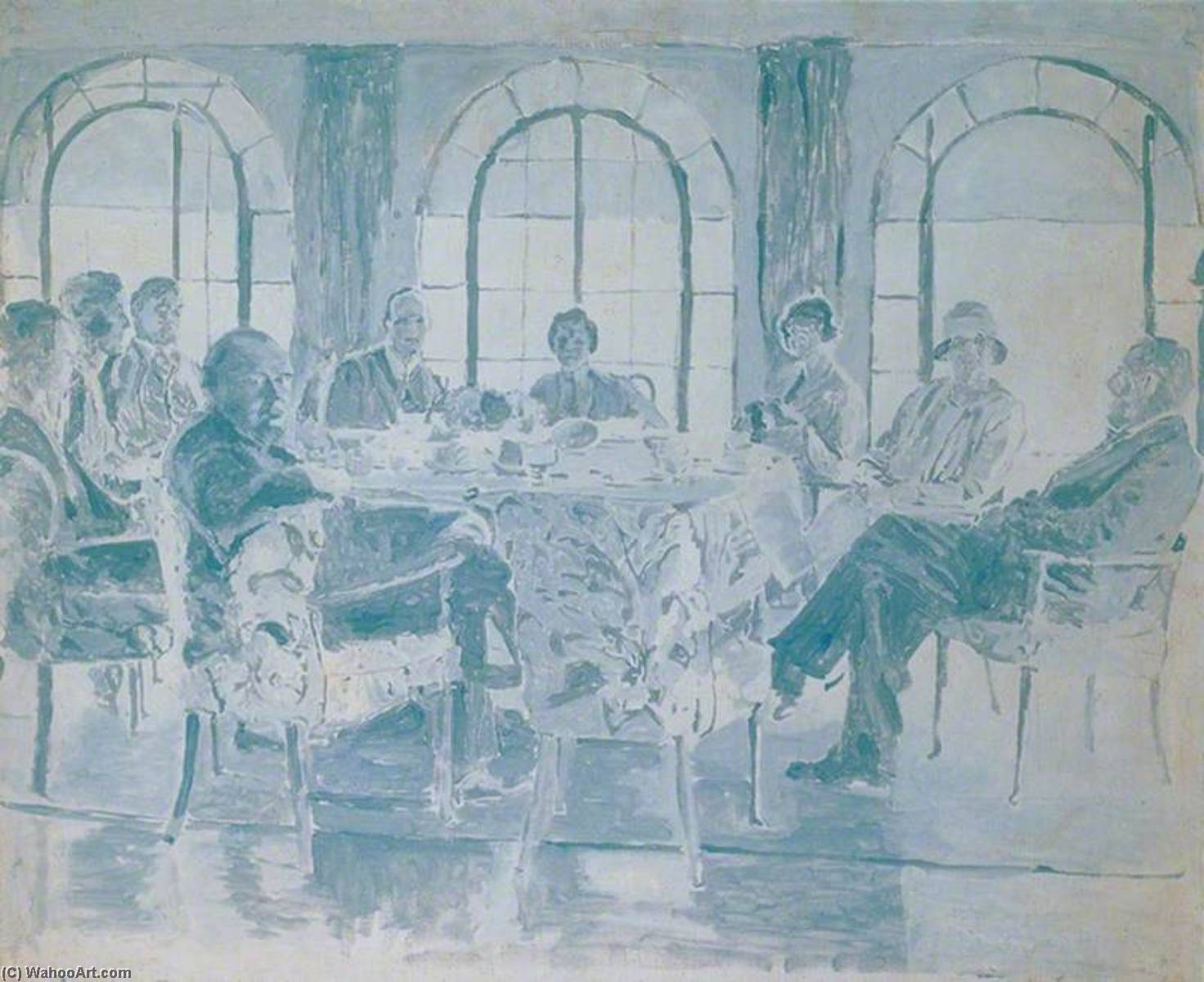 Wikioo.org - The Encyclopedia of Fine Arts - Painting, Artwork by Winston Spencer Churchill - Tea at Chartwell, 29th August 1927 (from a photograph by Donald Ferguson)