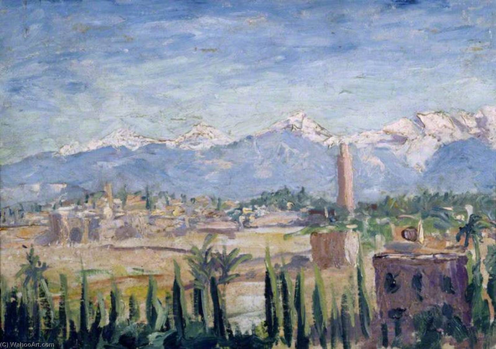 Wikioo.org - The Encyclopedia of Fine Arts - Painting, Artwork by Winston Spencer Churchill - A View of Marrakech and the Atlas Mountains (I)