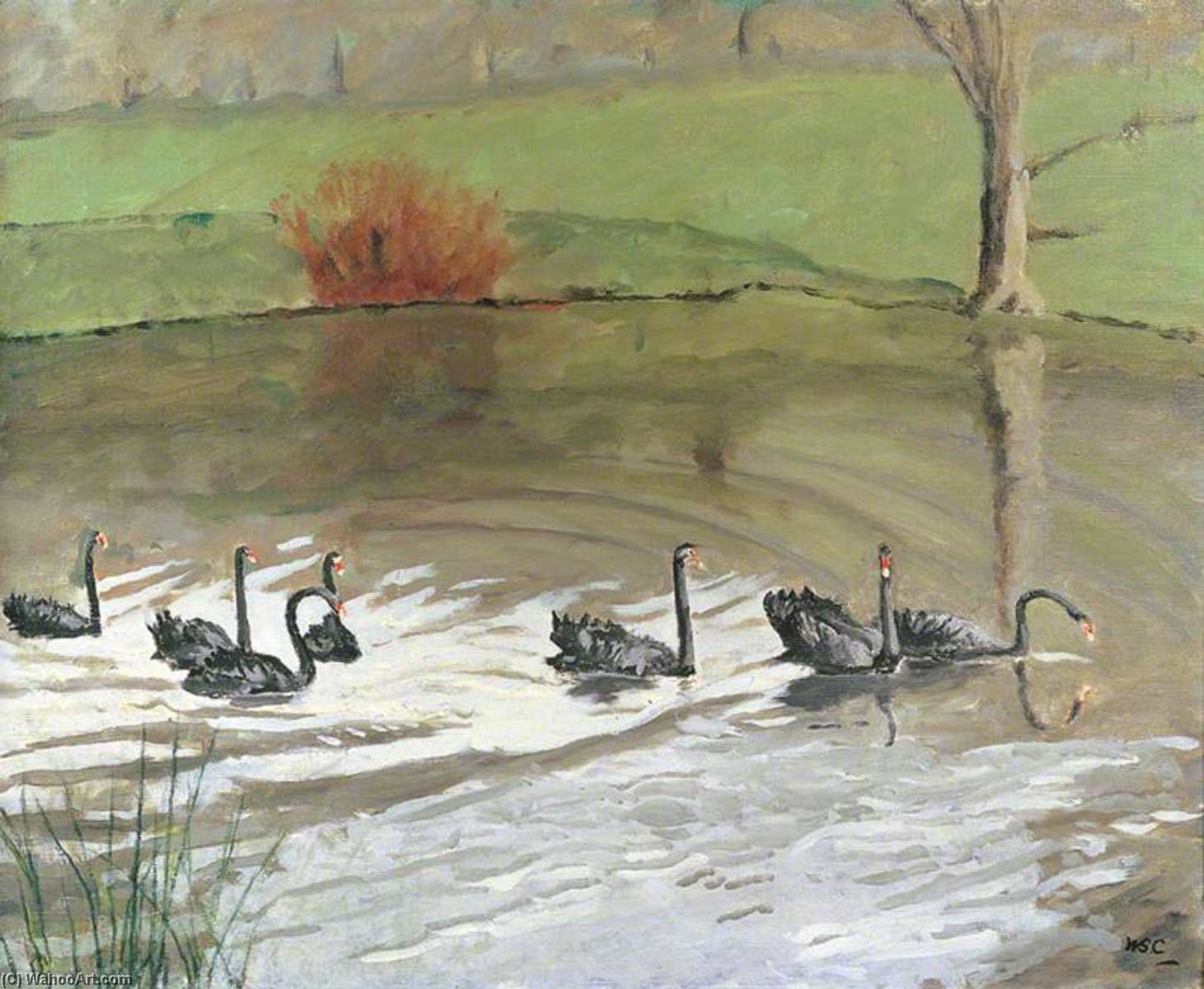 Wikioo.org - The Encyclopedia of Fine Arts - Painting, Artwork by Winston Spencer Churchill - Black Swans at Chartwell