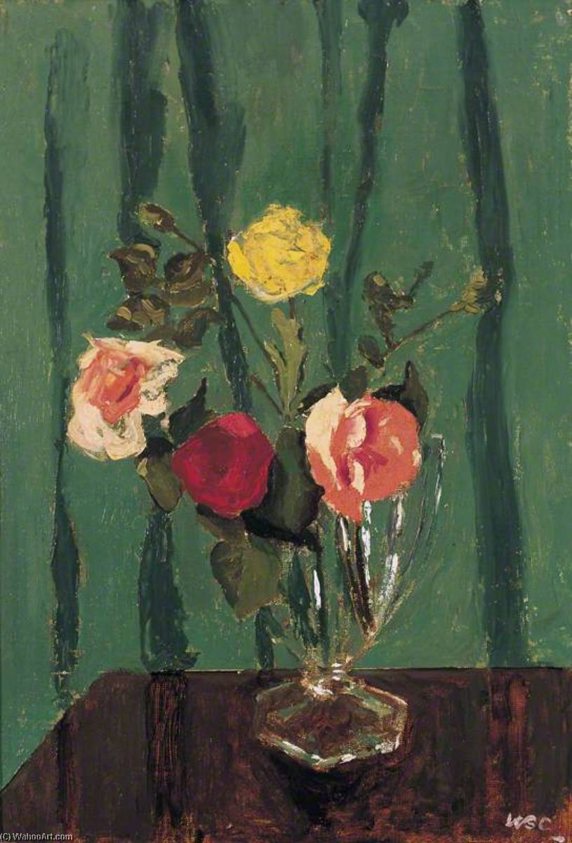 Wikioo.org - The Encyclopedia of Fine Arts - Painting, Artwork by Winston Spencer Churchill - Four Roses in a Glass Vase
